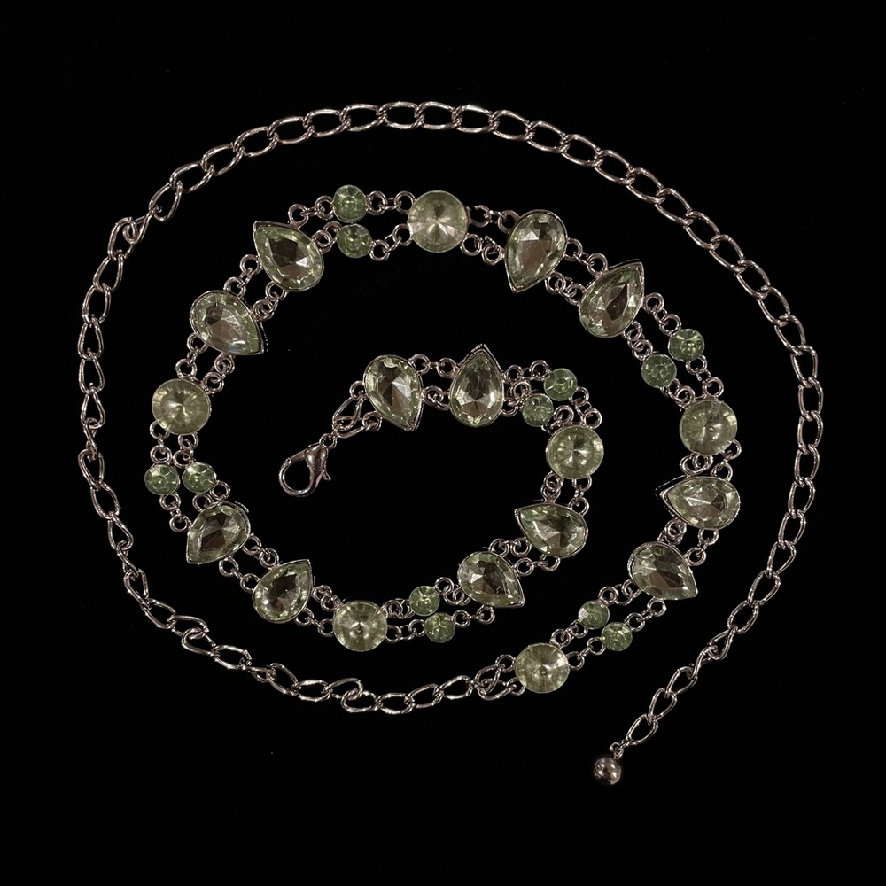 Silver & Green Gemstone Belt Chain